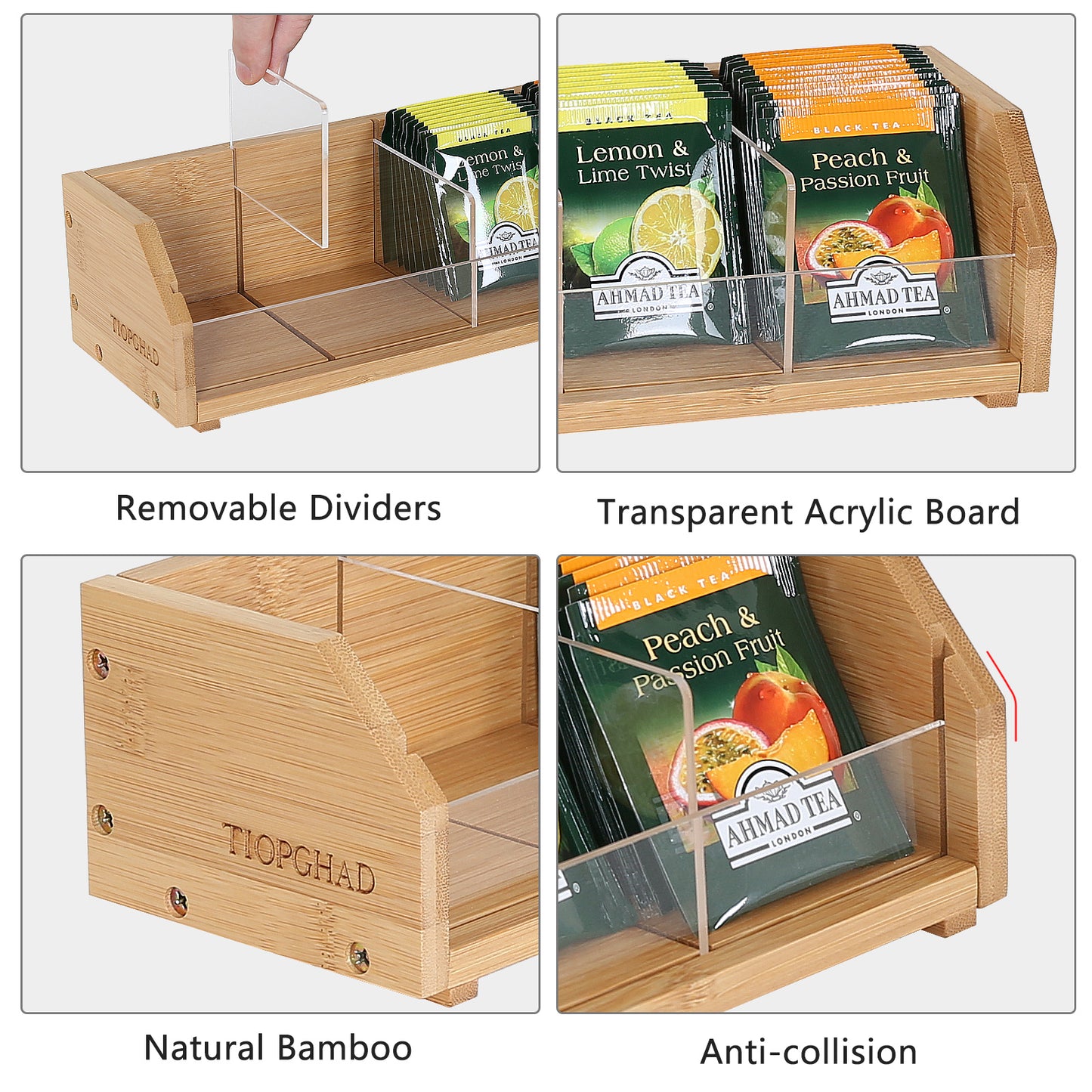 TIOPGHAD πΊππππ π©ππππ Tea Bag holder, Wood countertop tea organizer basket Storage Box tea packets organizer tea packets Caddy Rack Tea Bags Containers for Drawers Kitchen Cabinet Office