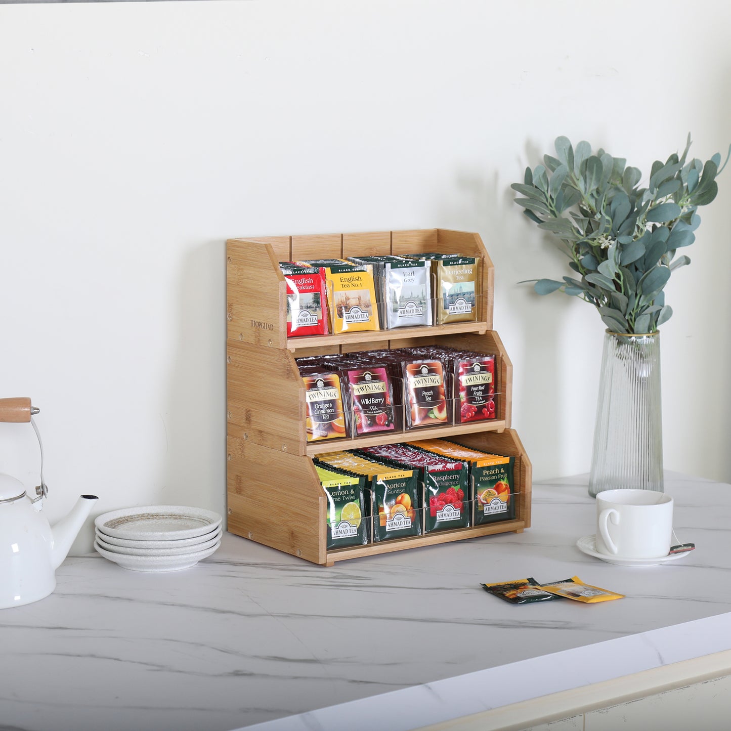 TIOPGHAD π π³ππππ πΊππππππππ π©πππππ Tea Bag Organizer Storage Holder for Tea Bags Wood Tea Box Containers Tea Rack Teabag Station Stand for Cabinet Countertop Office(Patented Design)