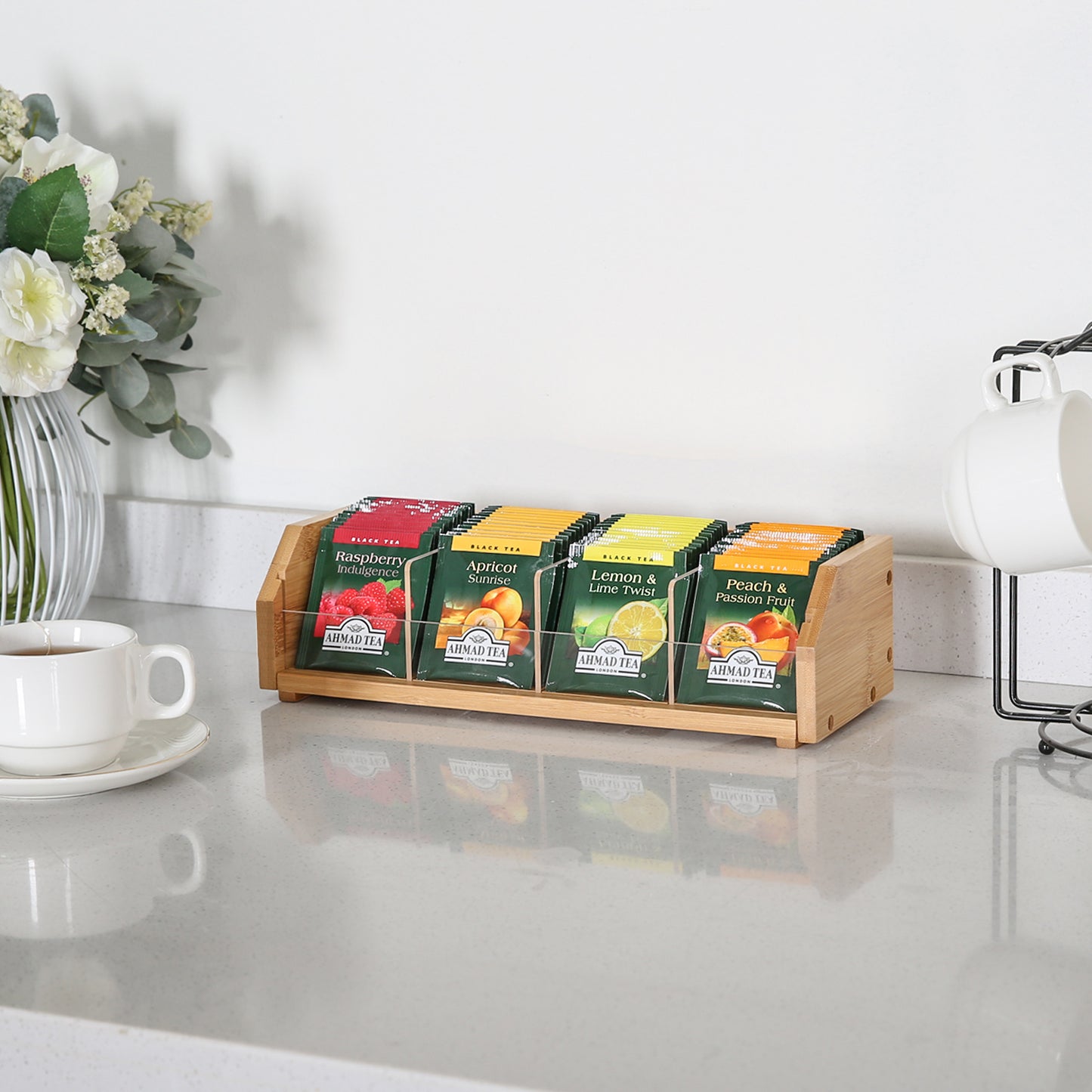 TIOPGHAD πΊππππ π©ππππ Tea Bag holder, Wood countertop tea organizer basket Storage Box tea packets organizer tea packets Caddy Rack Tea Bags Containers for Drawers Kitchen Cabinet Office