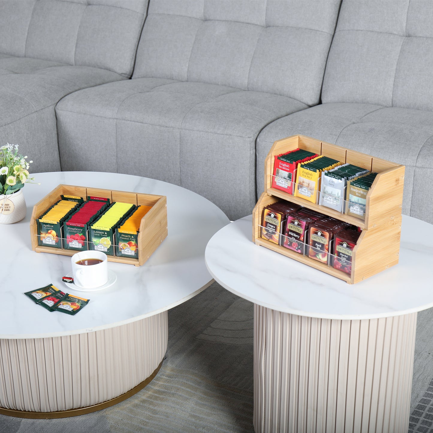TIOPGHAD 𝟑 𝑳𝒂𝒚𝒆𝒓 𝑺𝒕𝒂𝒄𝒌𝒂𝒃𝒍𝒆 𝑩𝒂𝒎𝒃𝒐𝒐 Tea Bag Organizer Storage Holder for Tea Bags Wood Tea Box Containers Tea Rack Teabag Station Stand for Cabinet Countertop Office(Patented Design)