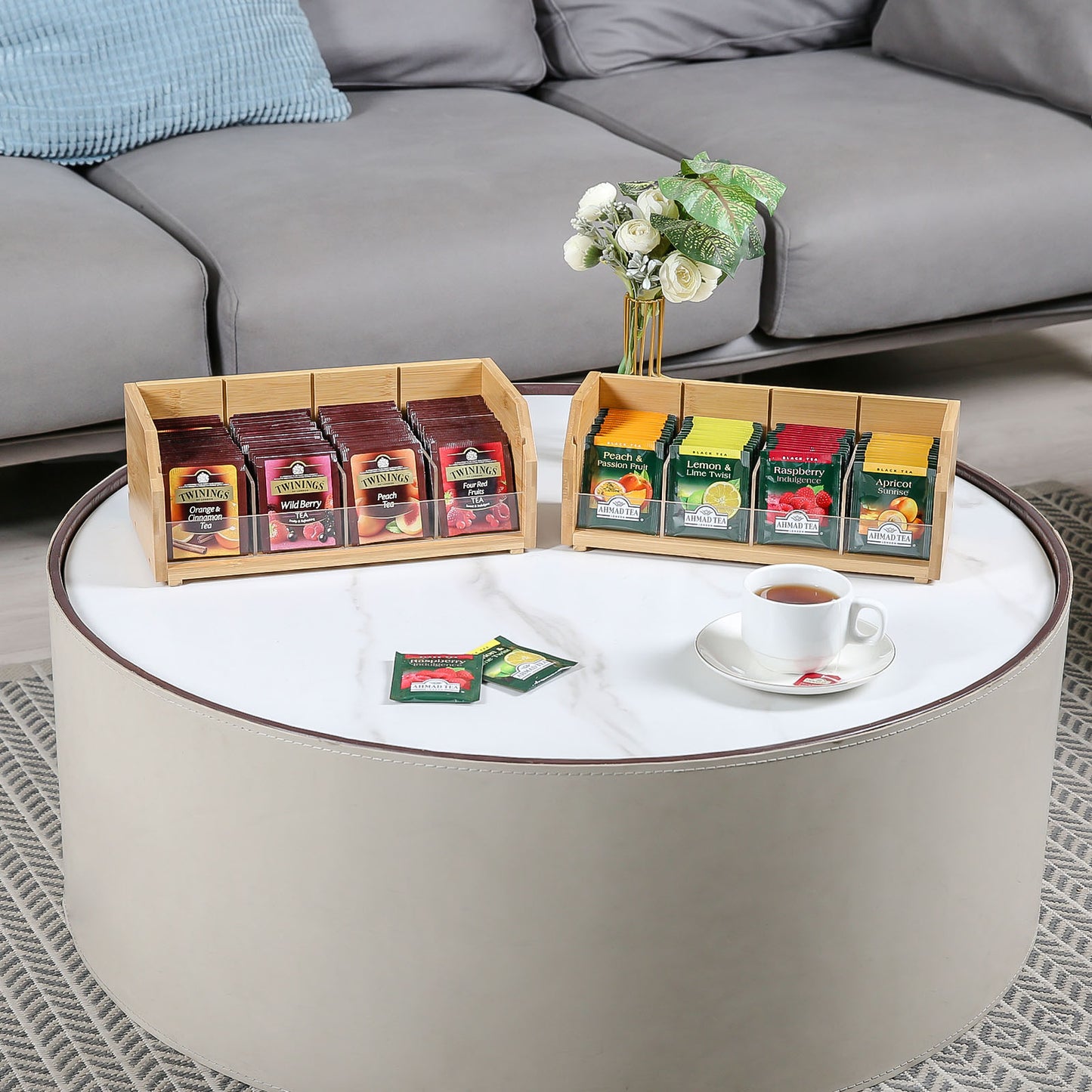 𝟐 𝑳𝒂𝒚𝒆𝒓 𝑩𝒂𝒎𝒃𝒐𝒐 Tea Bag Organizer, Tea Holder for Tea Bags Organizer Tea Bags Storage Box with Divider Stackable Vertical Teabag Rack Containers for Kitchen Countertop(Patented Design)
