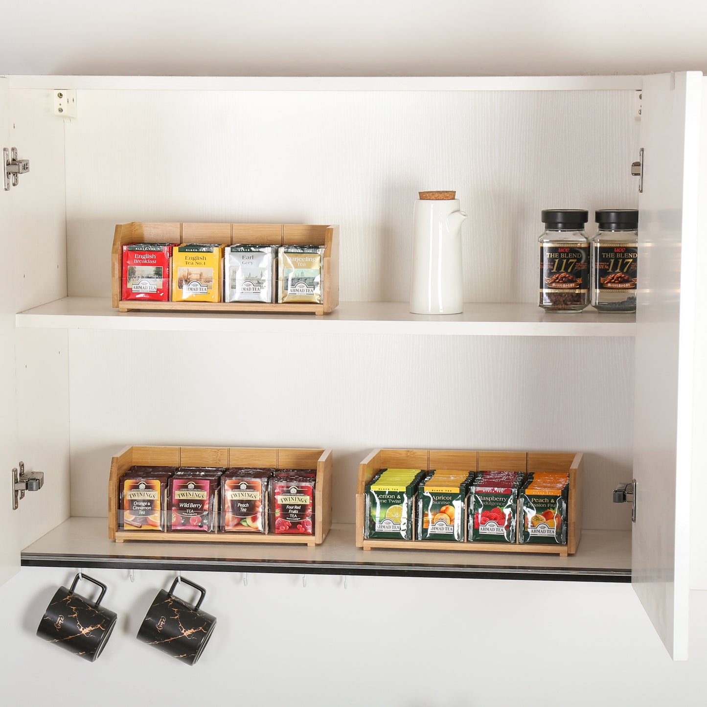 TIOPGHAD 𝟑 𝑳𝒂𝒚𝒆𝒓 𝑺𝒕𝒂𝒄𝒌𝒂𝒃𝒍𝒆 𝑩𝒂𝒎𝒃𝒐𝒐 Tea Bag Organizer Storage Holder for Tea Bags Wood Tea Box Containers Tea Rack Teabag Station Stand for Cabinet Countertop Office(Patented Design)