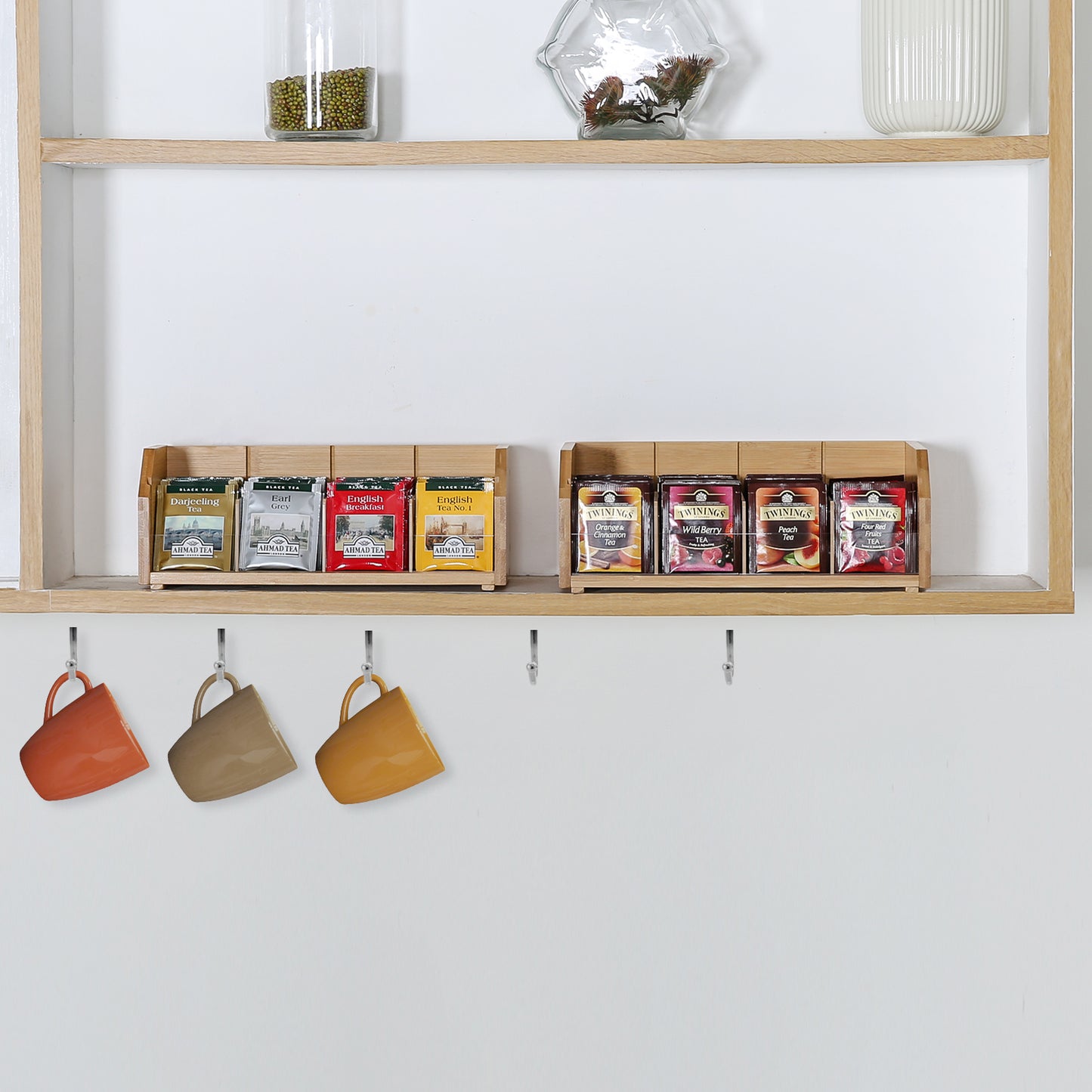 𝟐 𝑳𝒂𝒚𝒆𝒓 𝑩𝒂𝒎𝒃𝒐𝒐 Tea Bag Organizer, Tea Holder for Tea Bags Organizer Tea Bags Storage Box with Divider Stackable Vertical Teabag Rack Containers for Kitchen Countertop(Patented Design)